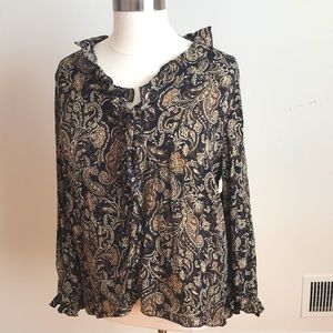 Lane Bryant 26/28 Brown paisley silk blouse